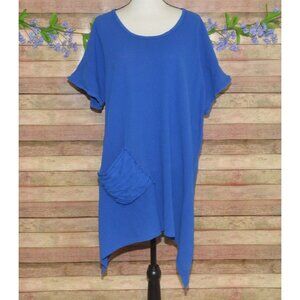 Oh My Gauze One Size Lagenlook Blue Asymmetric Hem & Pocket Blouse Top Tunic